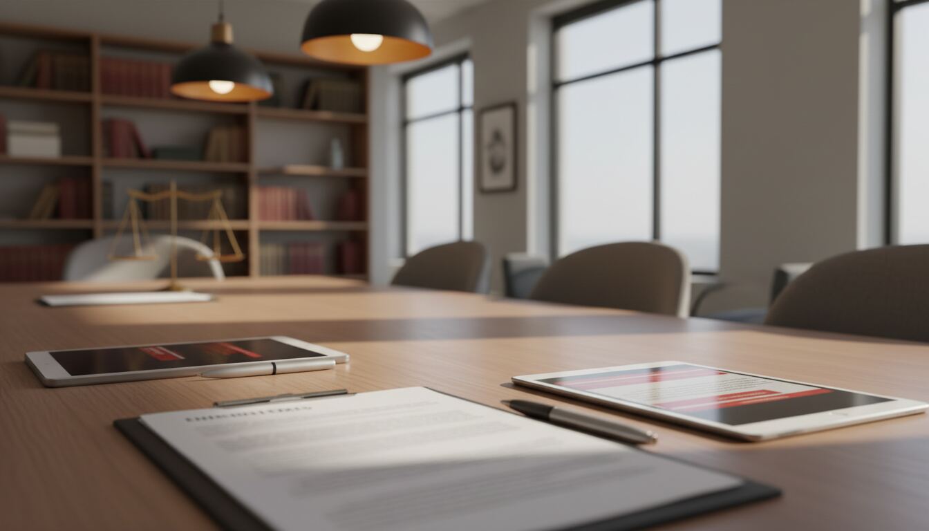 Professional legal documents and workspace in a modern law office